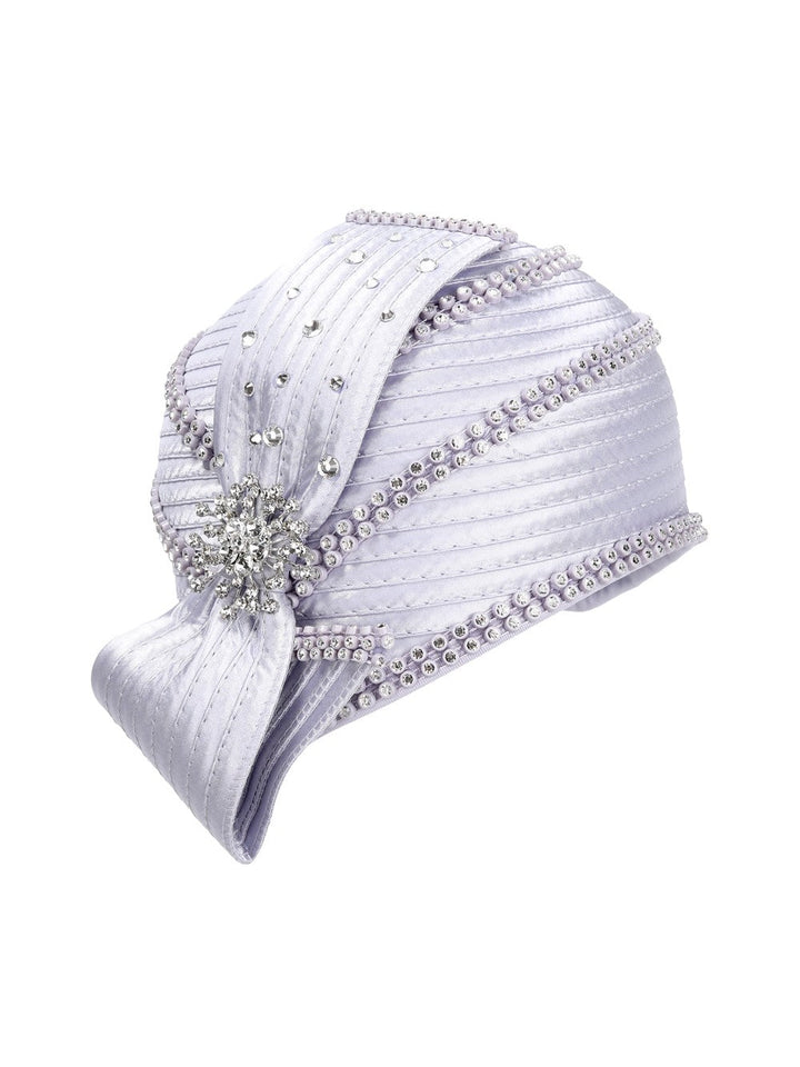 Round Ribbon Hat w/ Brooch and Rhinestoned Strip