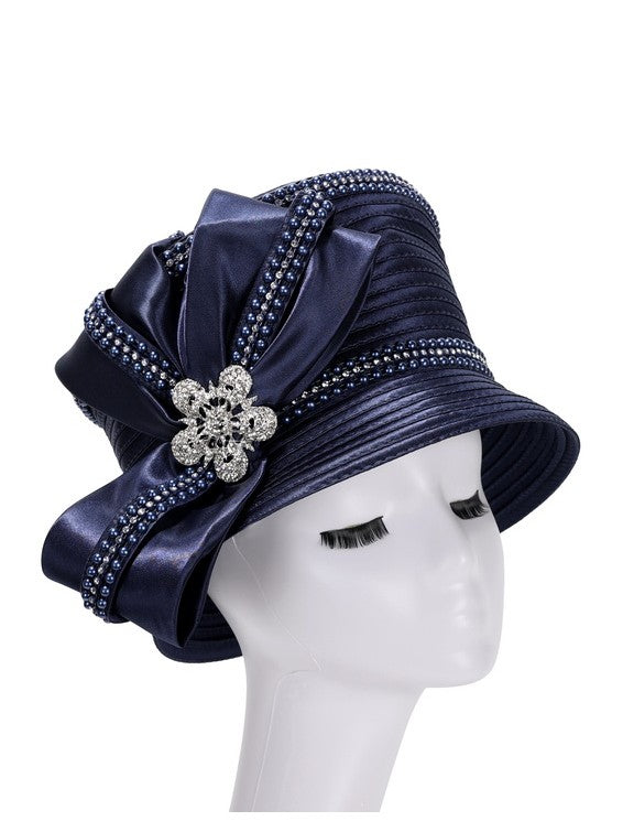 Small Brim Hat w/ Ovsz Rhinestoned Ribbon Decor