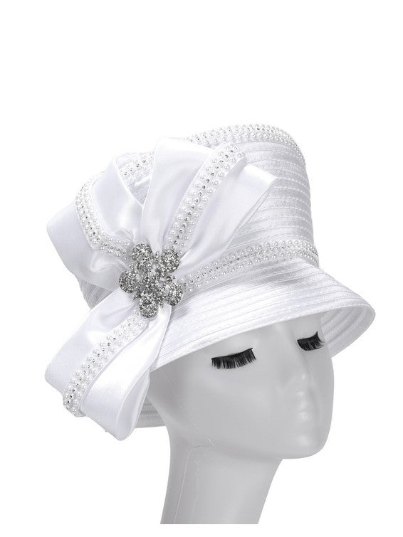 Small Brim Hat w/ Ovsz Rhinestoned Ribbon Decor