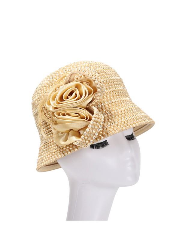 Luxury Faux Pearl Studded Rosette Bucket Hat