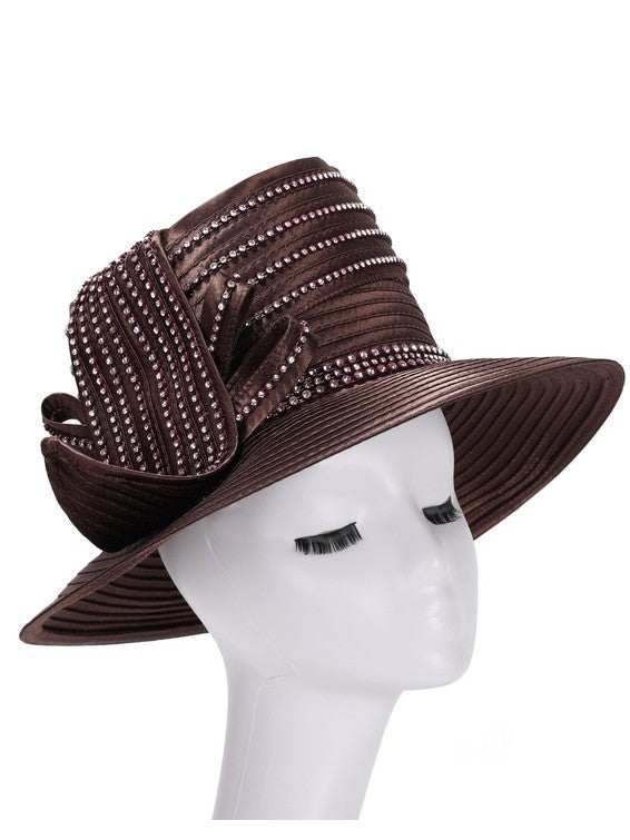 Medium Brim Ribbon Hat w/ Leaf and Rhst Decor