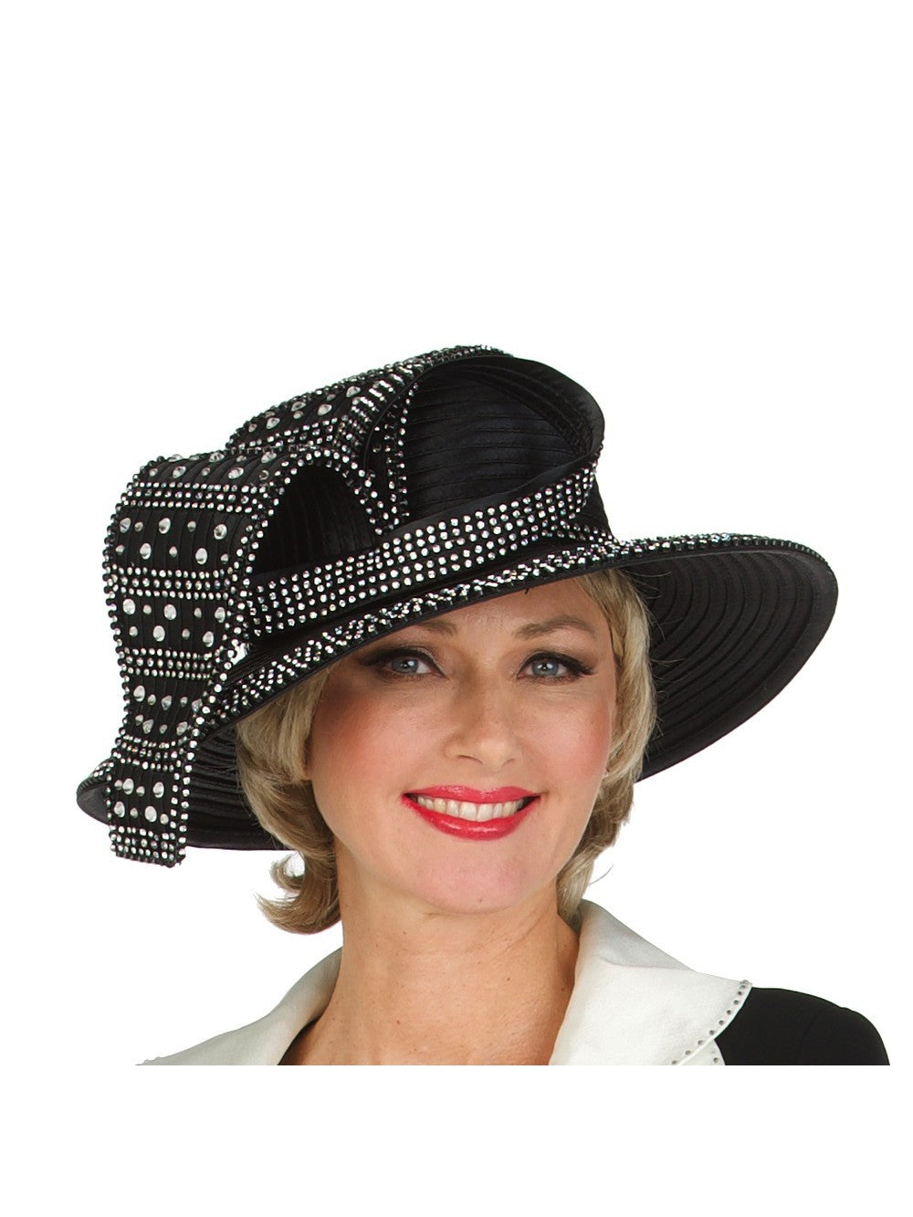 Wide Brim Hat w/ Rhinestone Decor