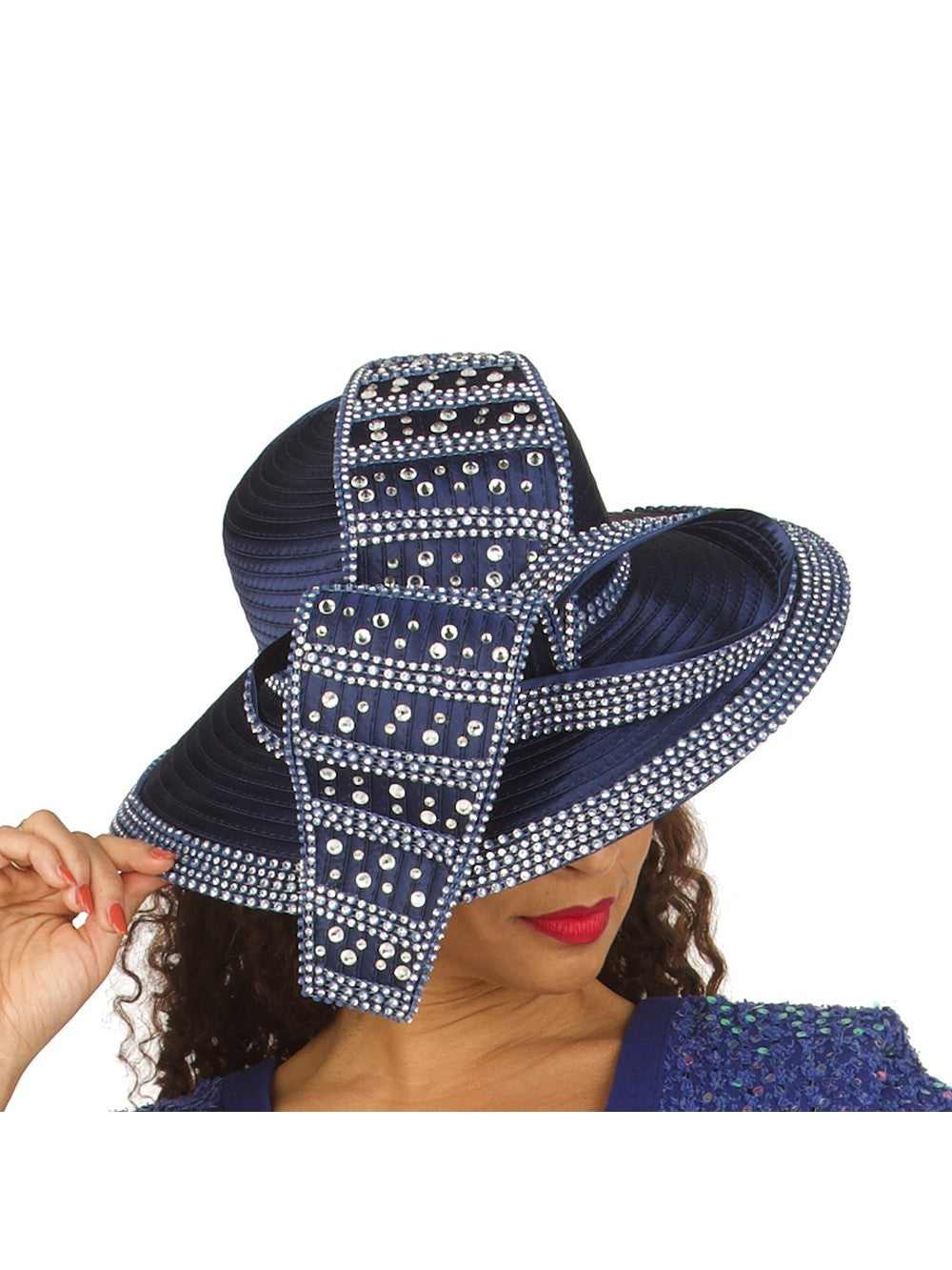 Wide Brim Hat w/ Rhinestone Decor