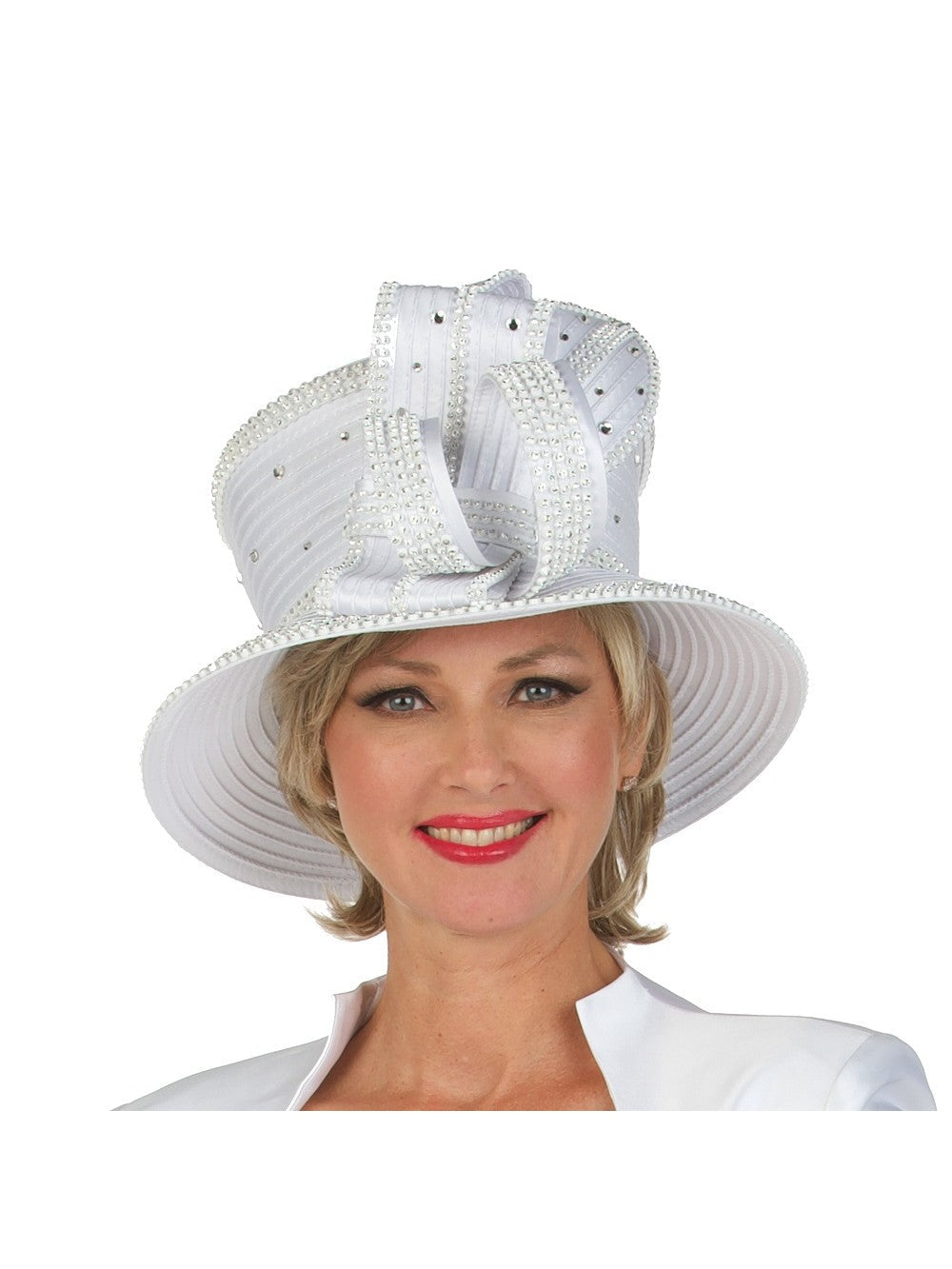 Rhinestone Embellished Sculpted Wide-Brim Hat