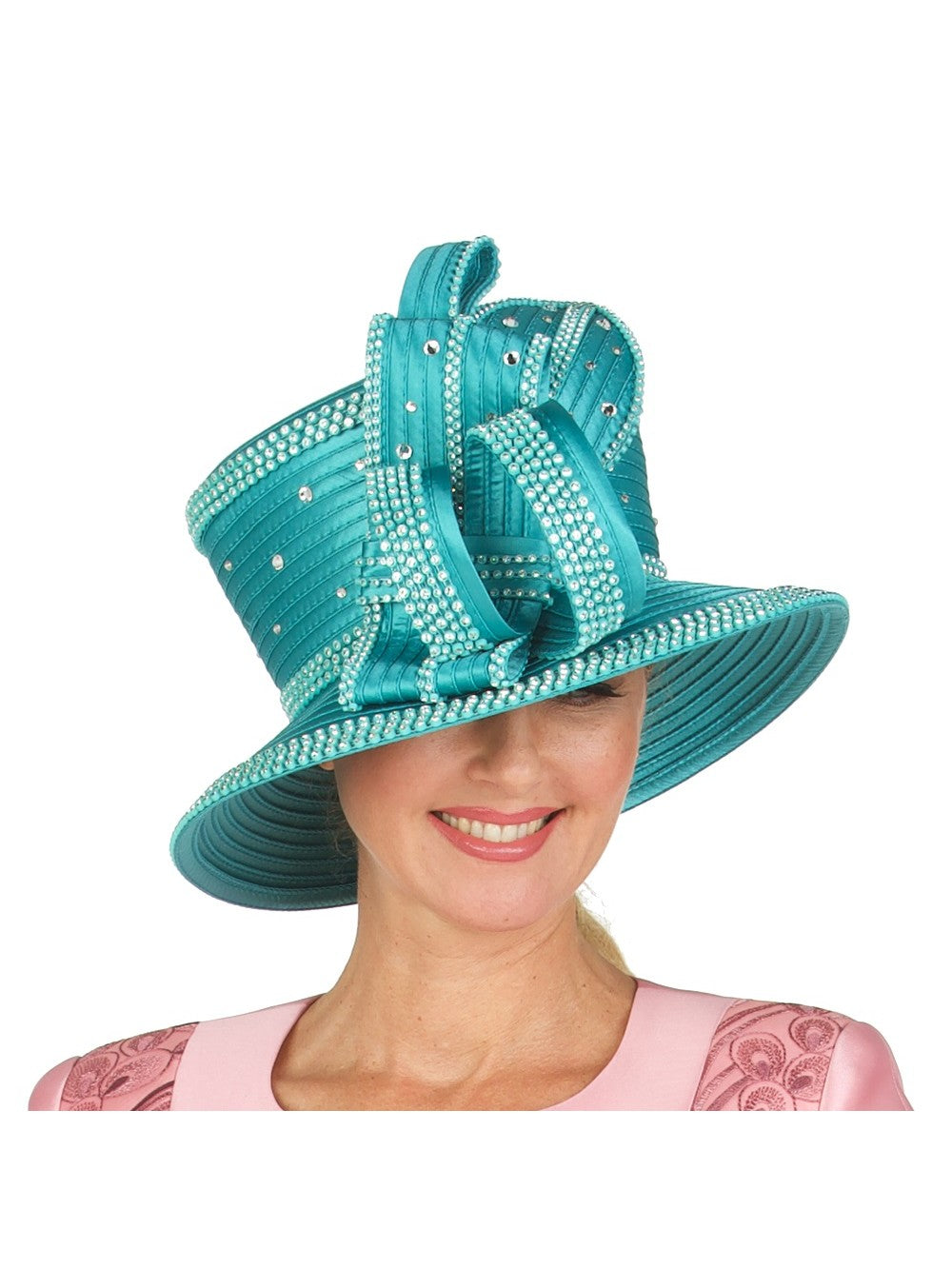 Rhinestone Embellished Sculpted Wide-Brim Hat
