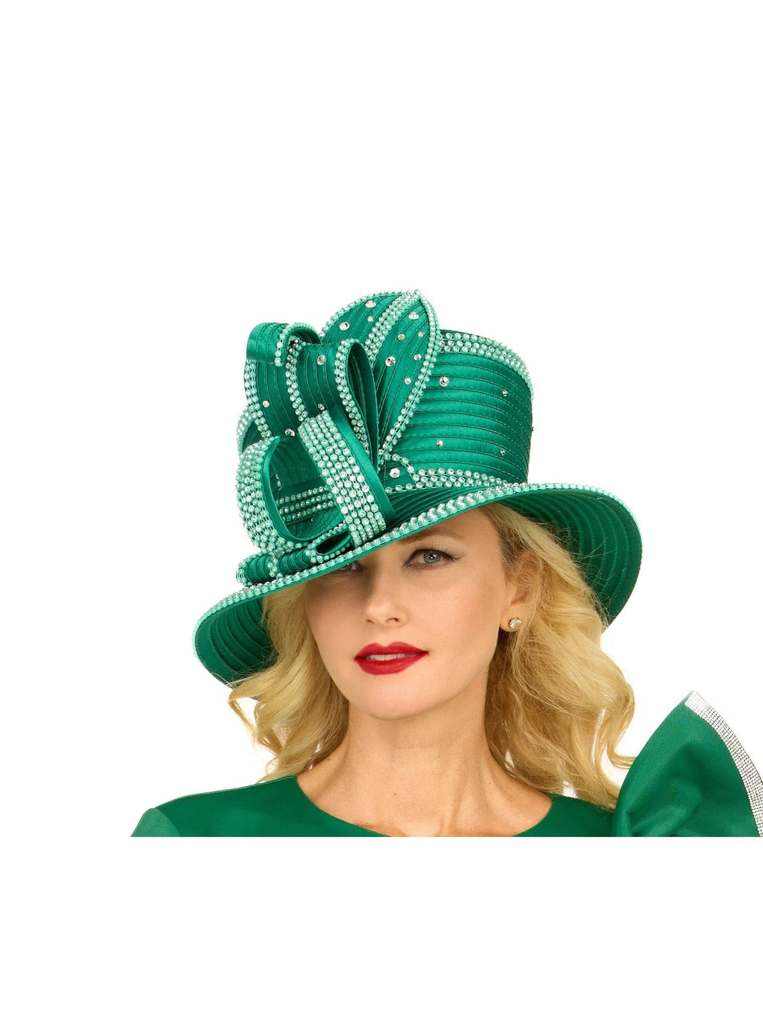 Rhinestone Embellished Sculpted Wide-Brim Hat