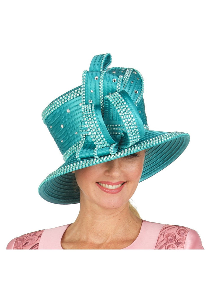 Rhinestone Embellished Sculpted Wide-Brim Hat