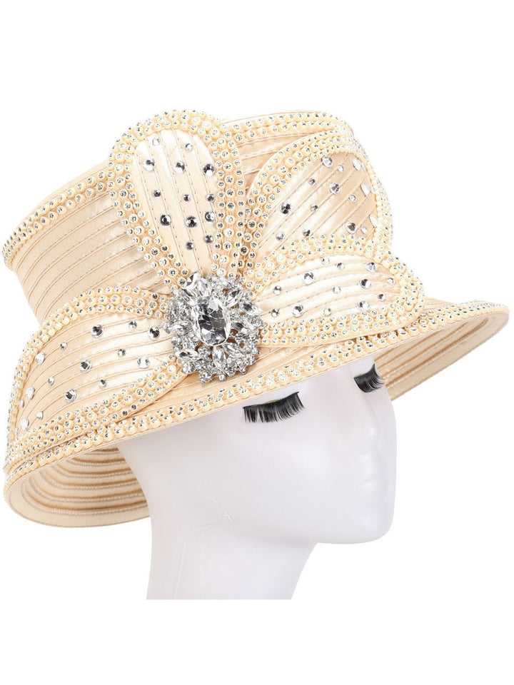 Small Brim Hat w/ Bows & Rhinestone Decor