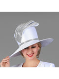 Wide Brim Ribbon Hat w/ Rhinestone Strip Bow
