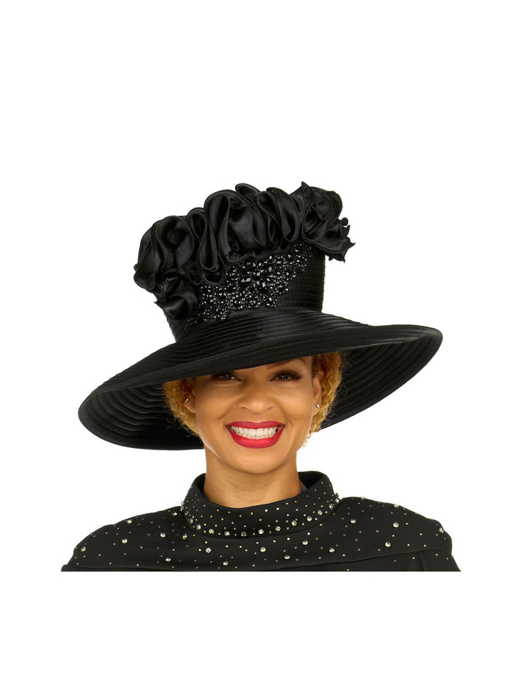 Ruffle Crown Wide Brim Hat w/ Beaded Sparkle Trim