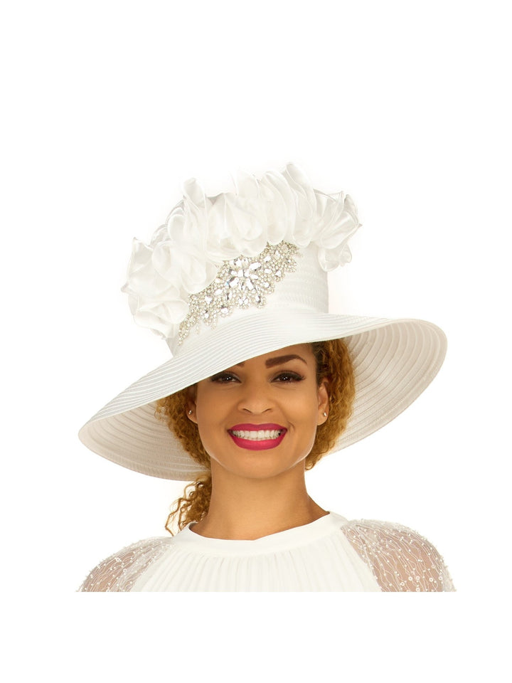 Ruffle Crown Wide Brim Hat w/ Beaded Sparkle Trim