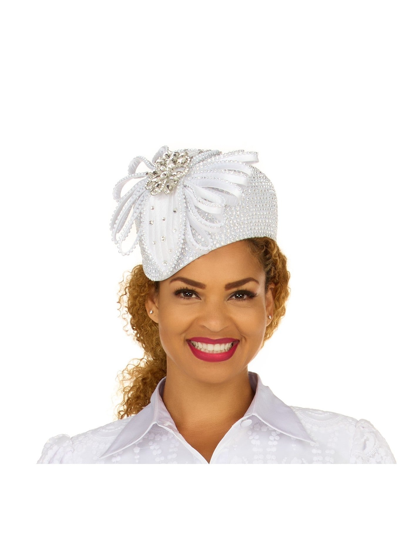 Crystal Bow Decorated Pillbox Hat