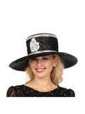 Elegant Rhinestone Crest Wide Brim Formal Hat
