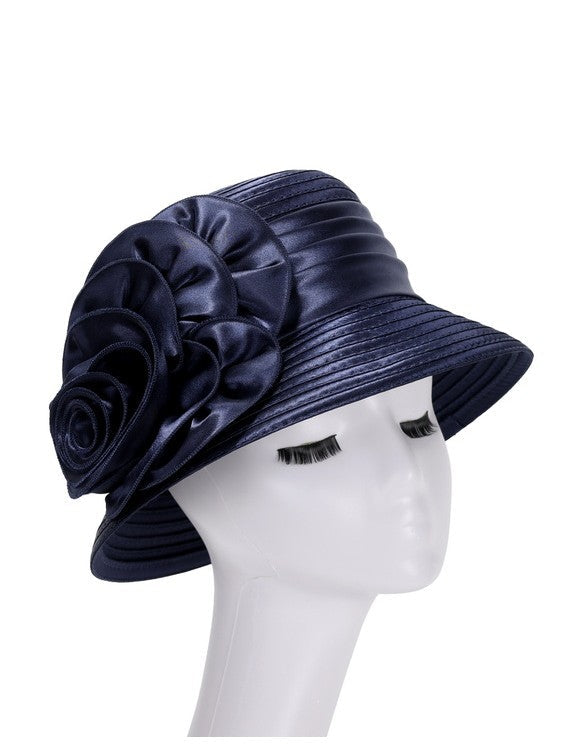 Satin Ribbon Small Brim Hat w/ Satin Flower
