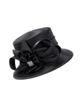 Small Brim Ribbon Hat w/ Stoned Satin Flower
