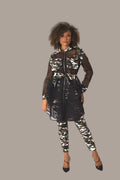 Net Mixed Media Jacket with Belt – Faux Leather Accents, Mid-Size | For Her NYC 81950