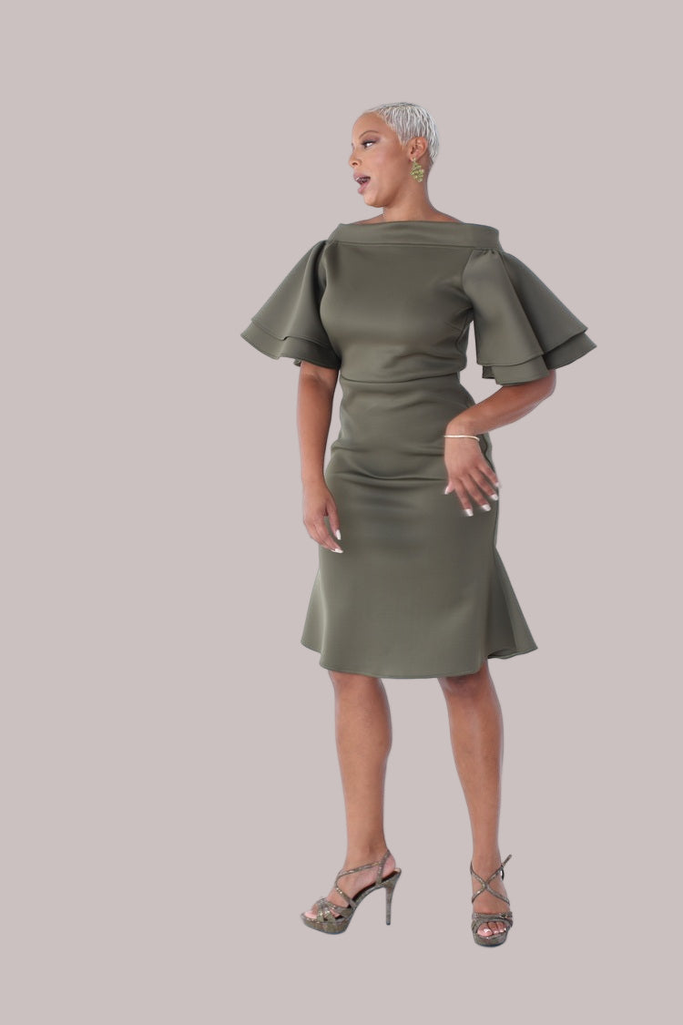 Tiered Bell-Sleeve Midi Dress -82145
