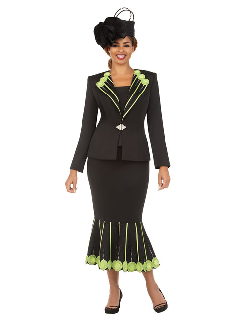 Lime Blossom Elegance 3 Piece Skirt Suit-Plus