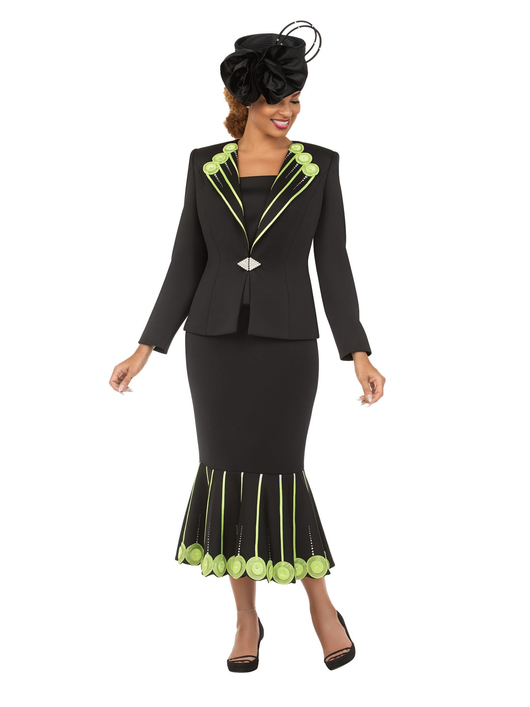 Lime Blossom Elegance 3 Piece Skirt Suit-Plus