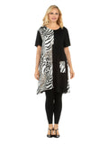 Short Slv Crew Neck Tunic Dress in Contrast Fabric