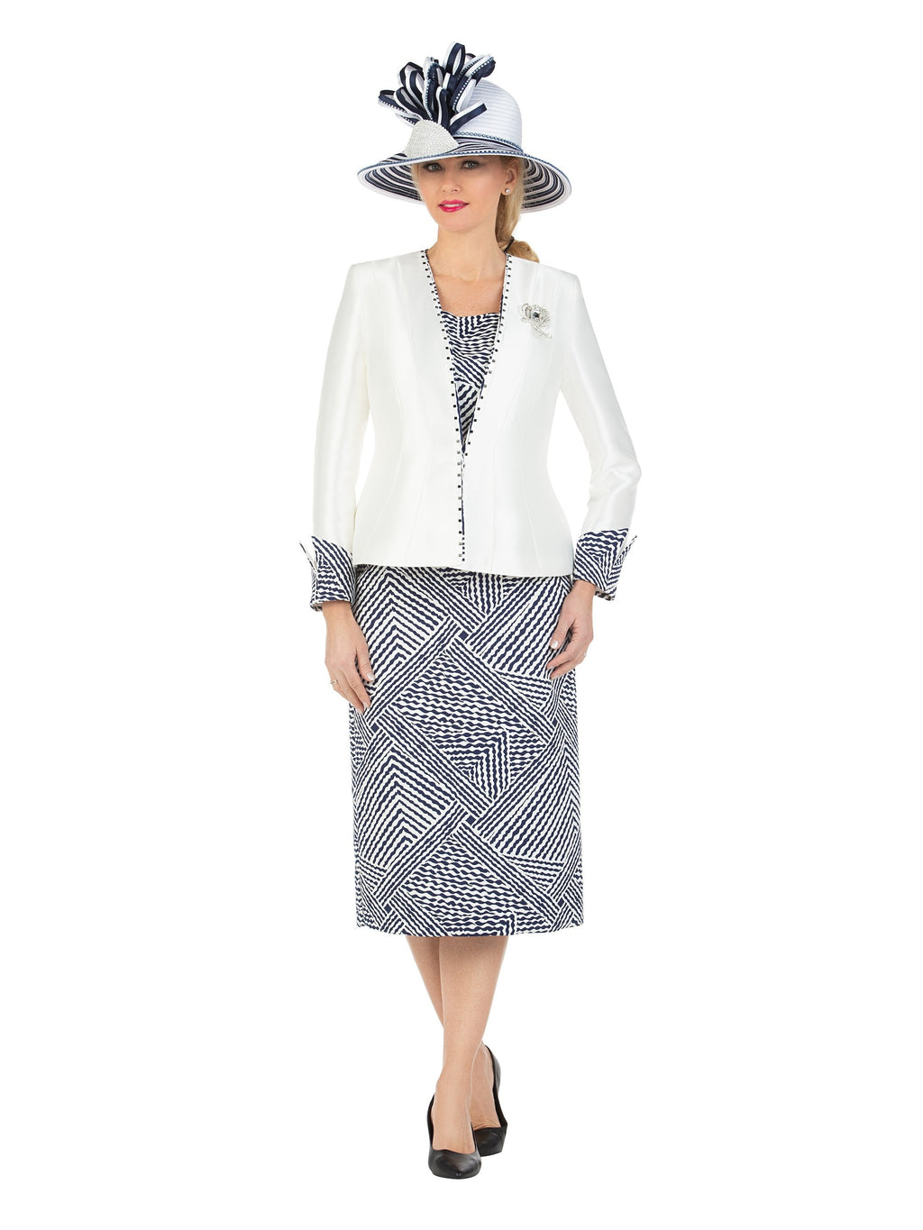 3pc Two-tone Wave Print Skt Suit