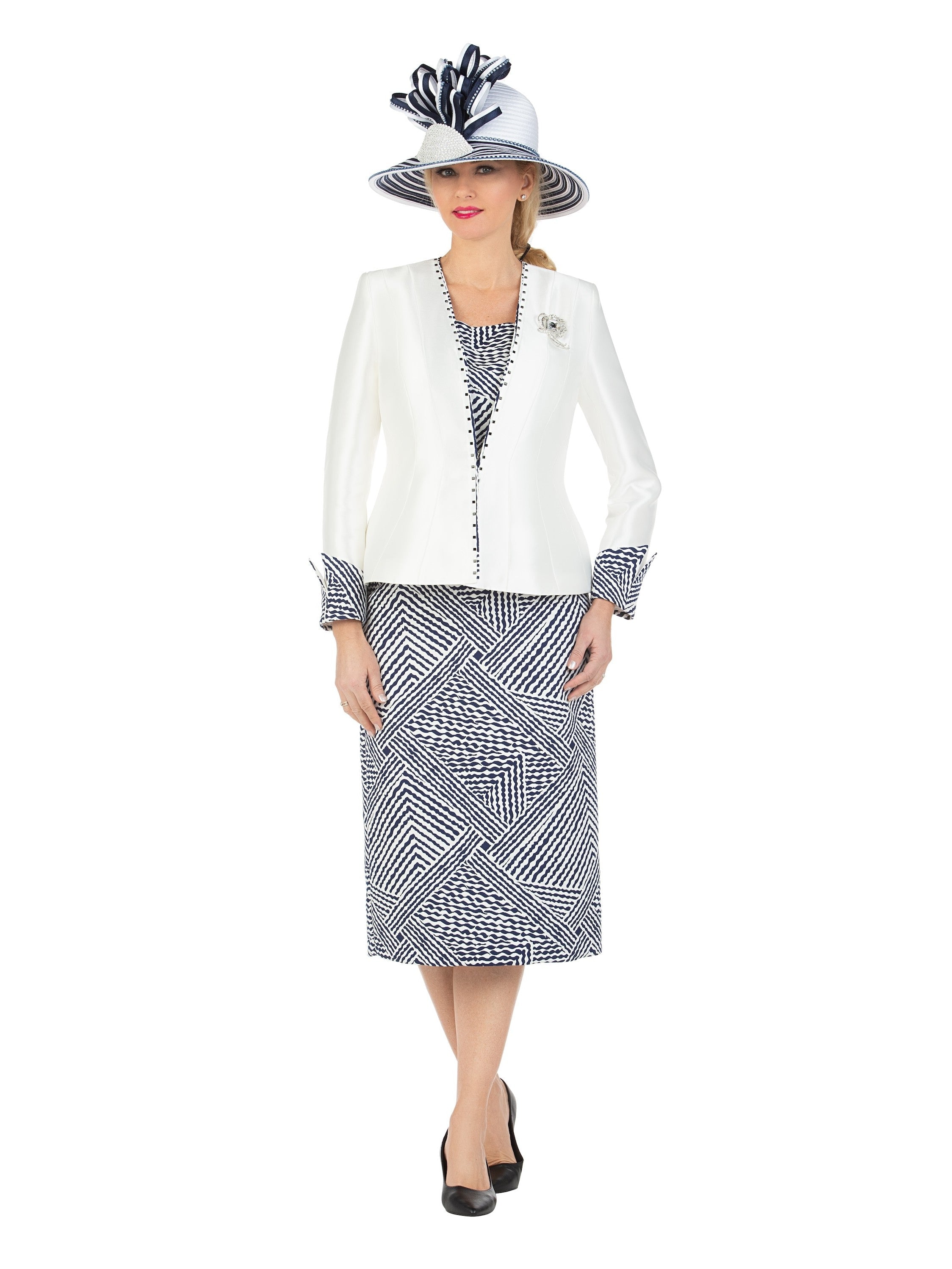 3pc Two-tone Wave Print Skt Suit
