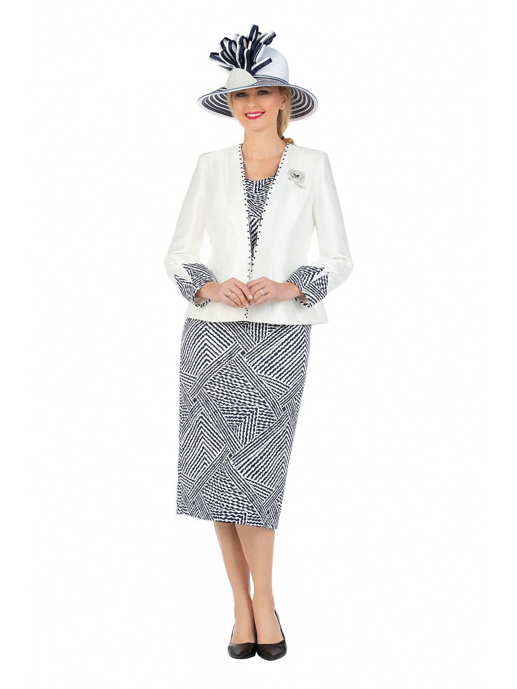 3pc Two-tone Wave Print Skt Suit-Plus