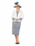 3pc Two-tone Wave Print Skt Suit-Plus