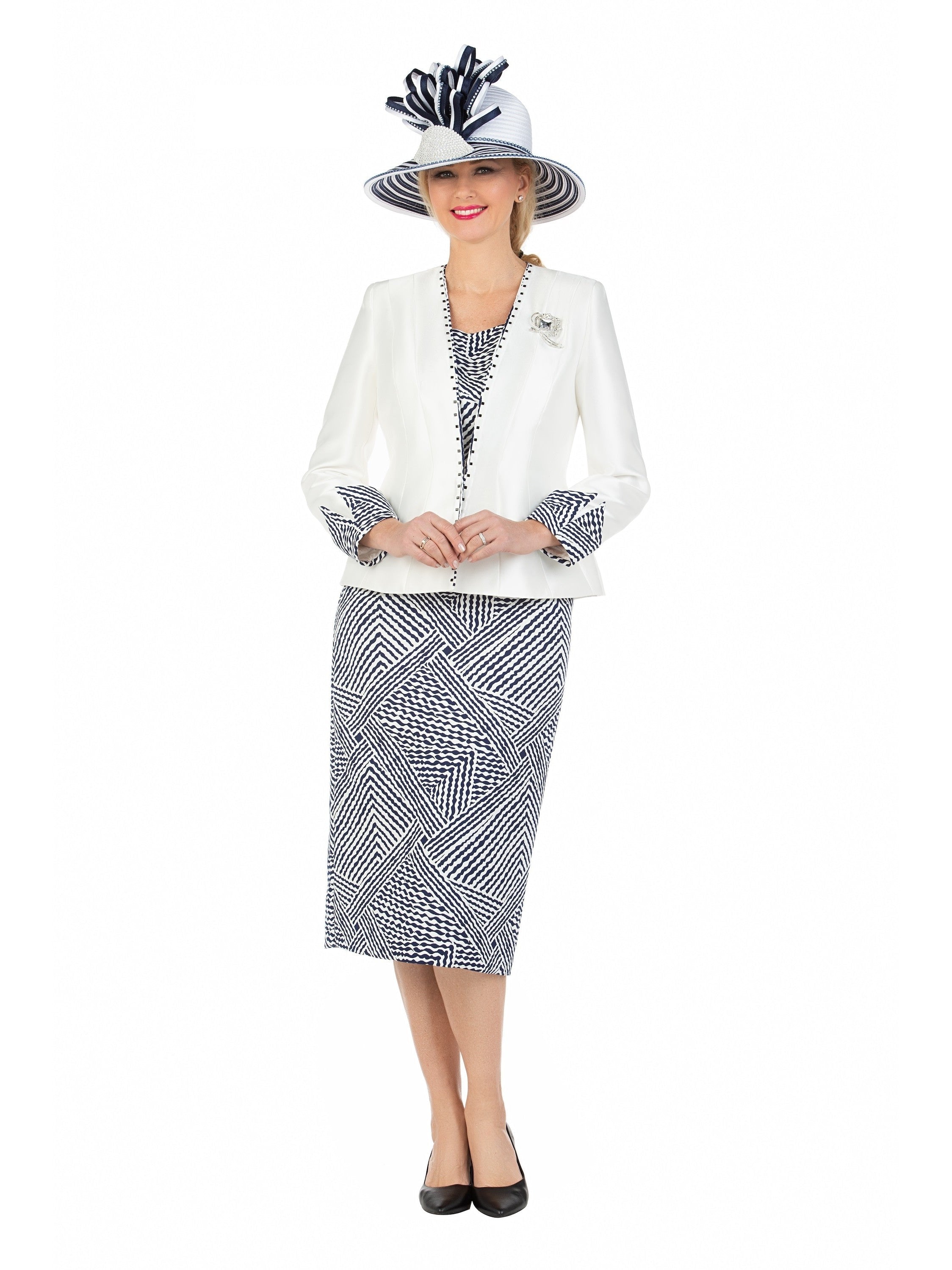 3pc Two-tone Wave Print Skt Suit-Plus