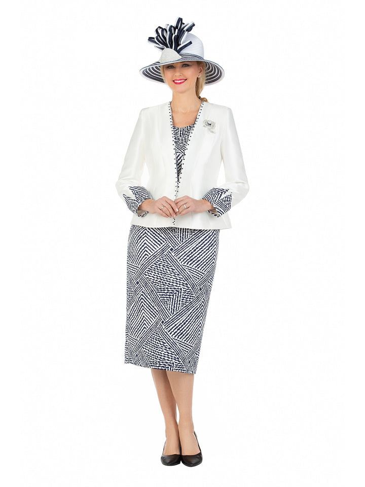 3pc Two-tone Wave Print Skt Suit-Plus