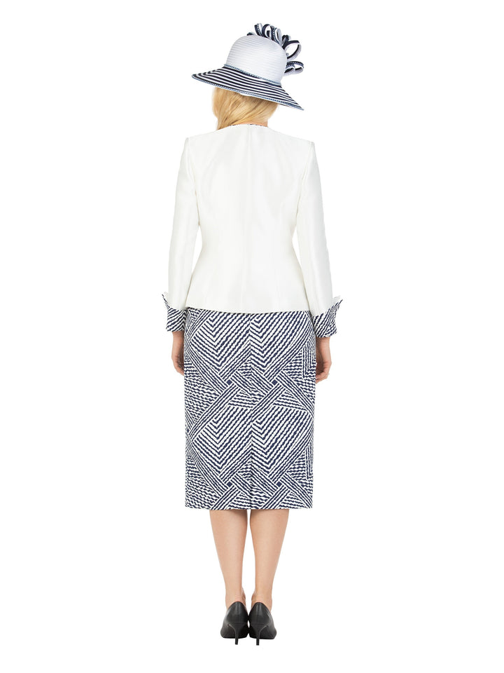3pc Two-tone Wave Print Skt Suit