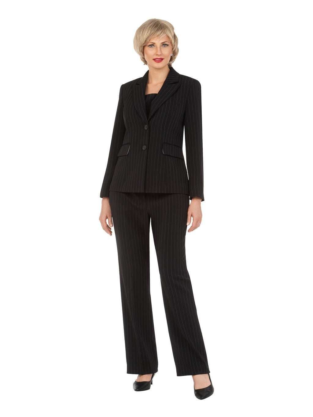 2pc Notch Collar Jkt+Pants Suit-Plus