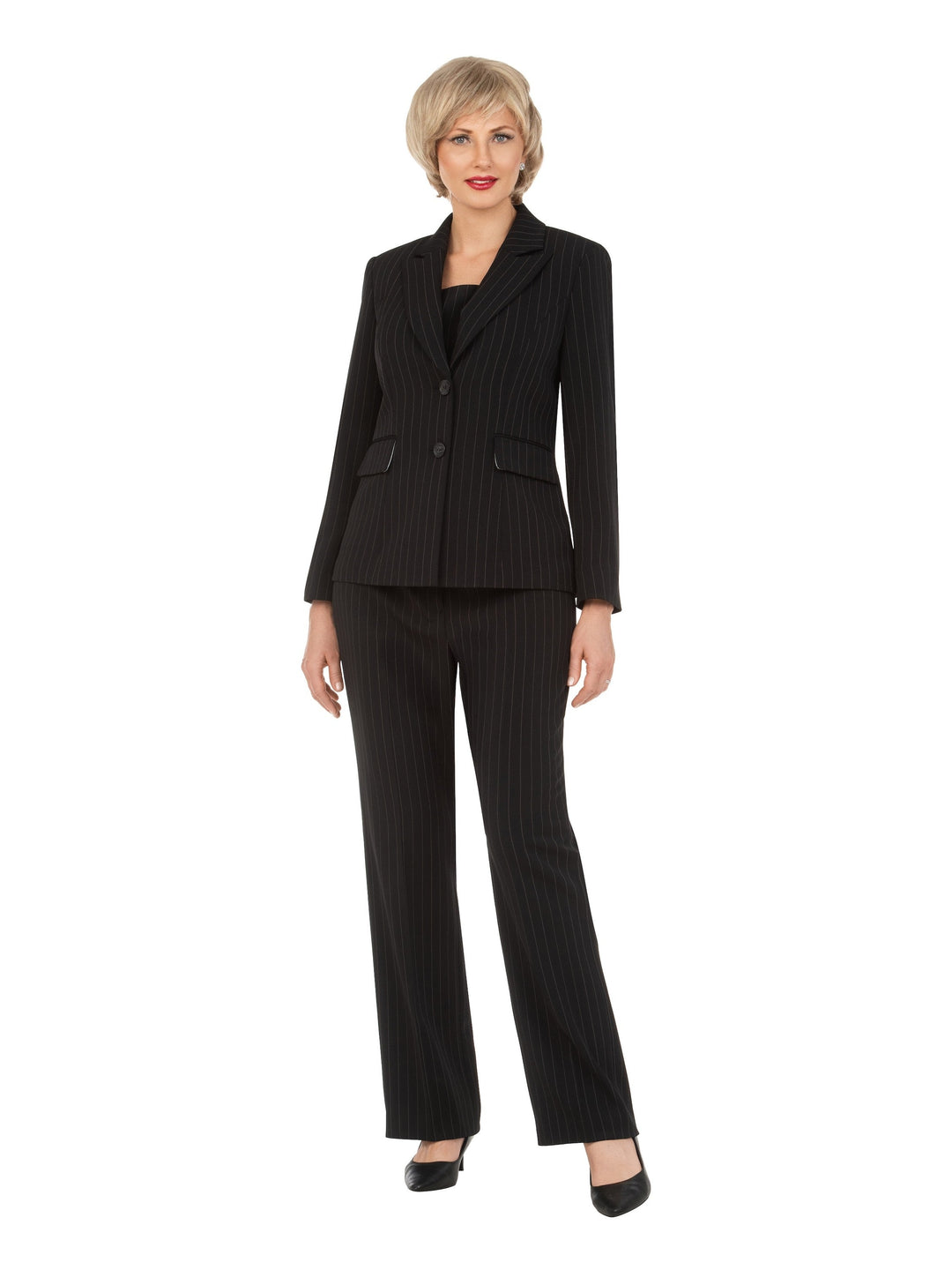 2pc Notch Collar Jkt+Pants Suit-Plus