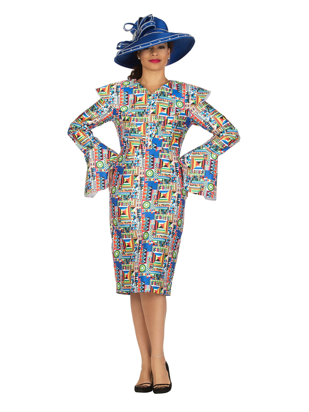 Multi Print Silky Twill Shift Drs w/ Bell Slv