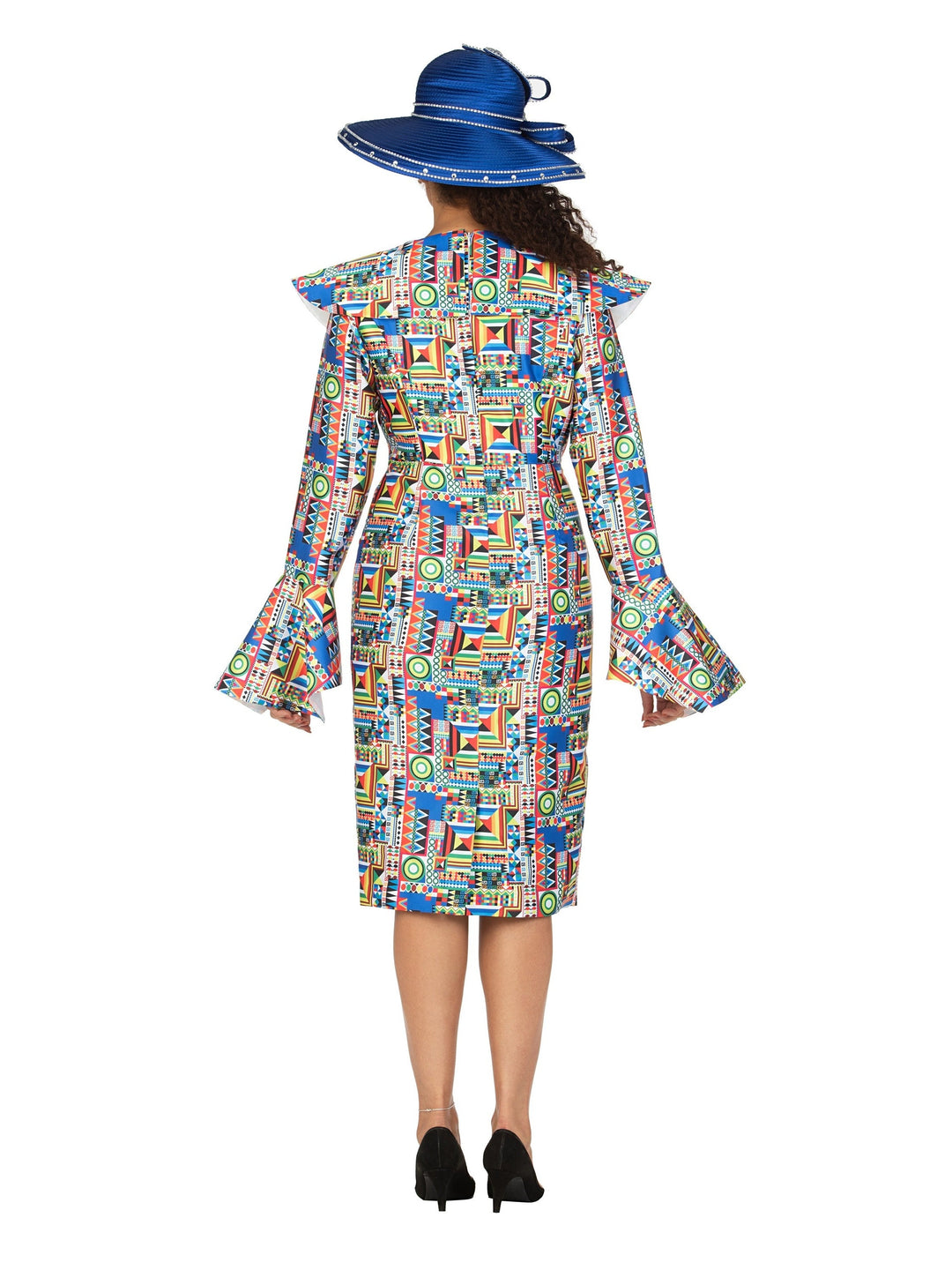 Multi Print Silky Twill Shift Drs w/ Bell Slv-Plus