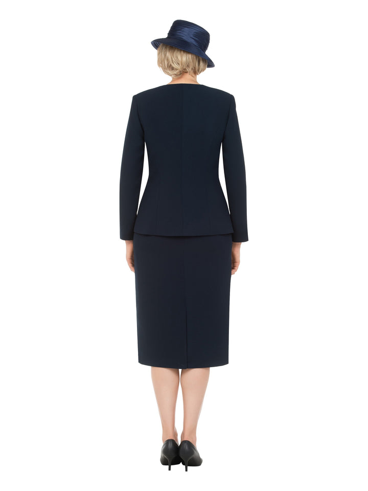 3pc Collarless Rhinestone Buckle Skirt Suit - Plus