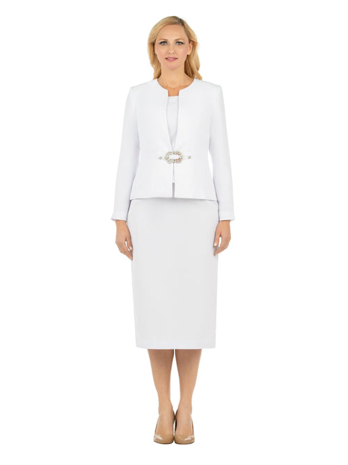 3pc Collarless Rhinestone Buckle Skirt Suit - Plus