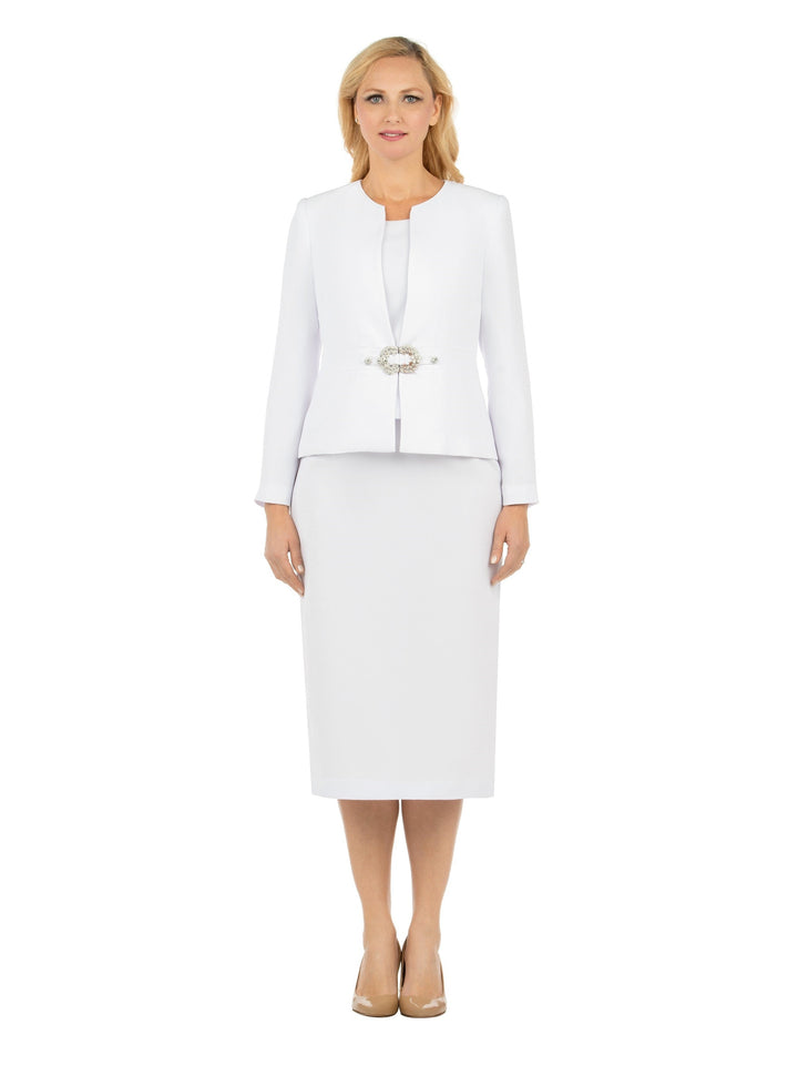 3pc Collarless Rhinestone Buckle Skirt Suit - Plus