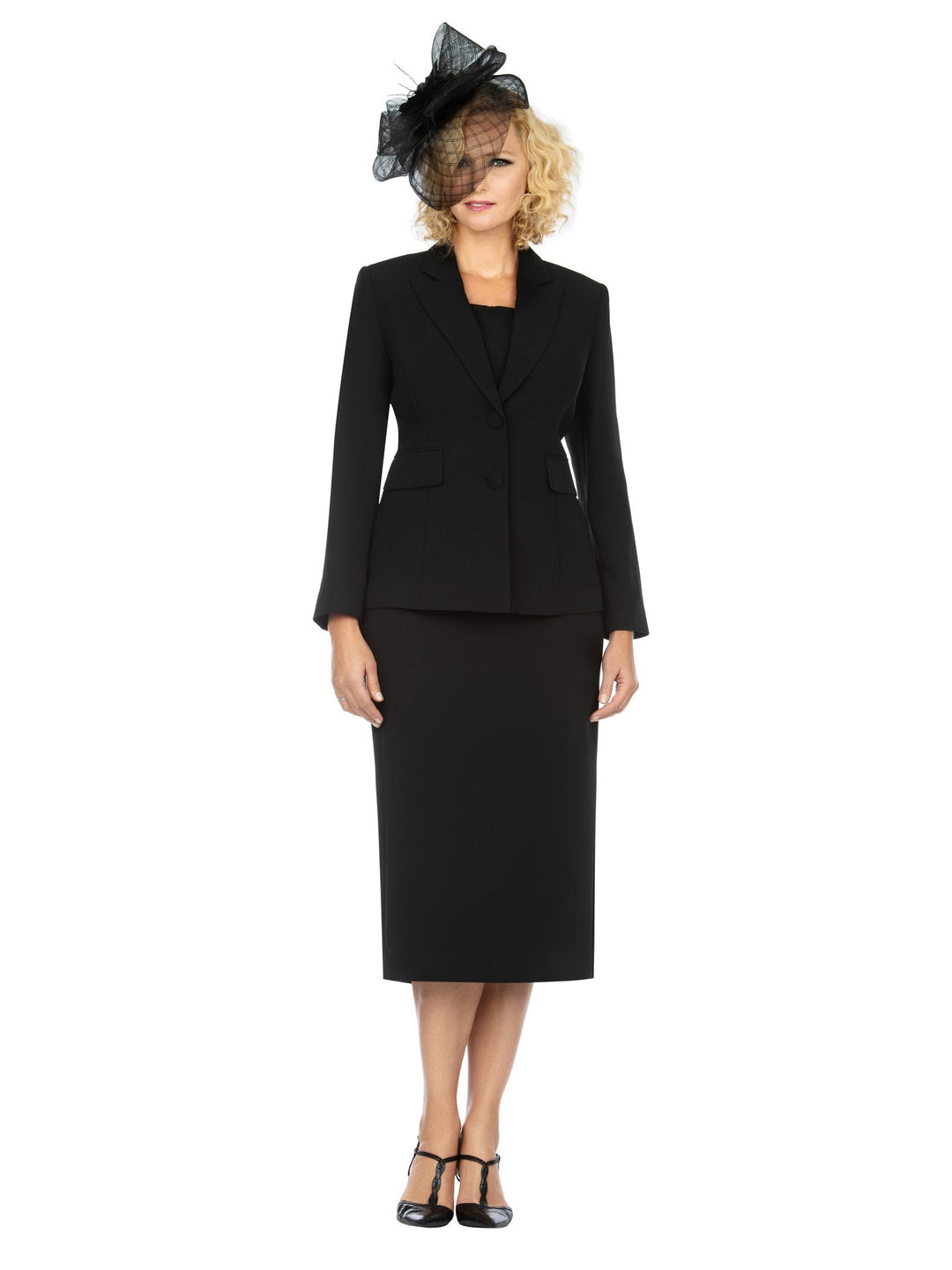 Classic Two-Button Blazer & Midi Skirt Suit Set