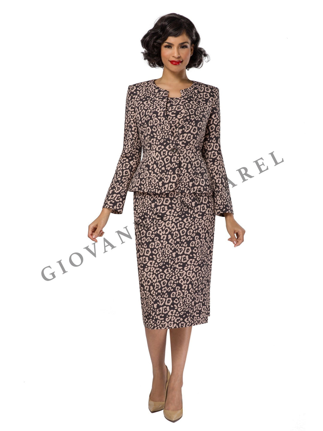 3pc Novelty Skirt Suit w/ Embellished Button - Plus Size