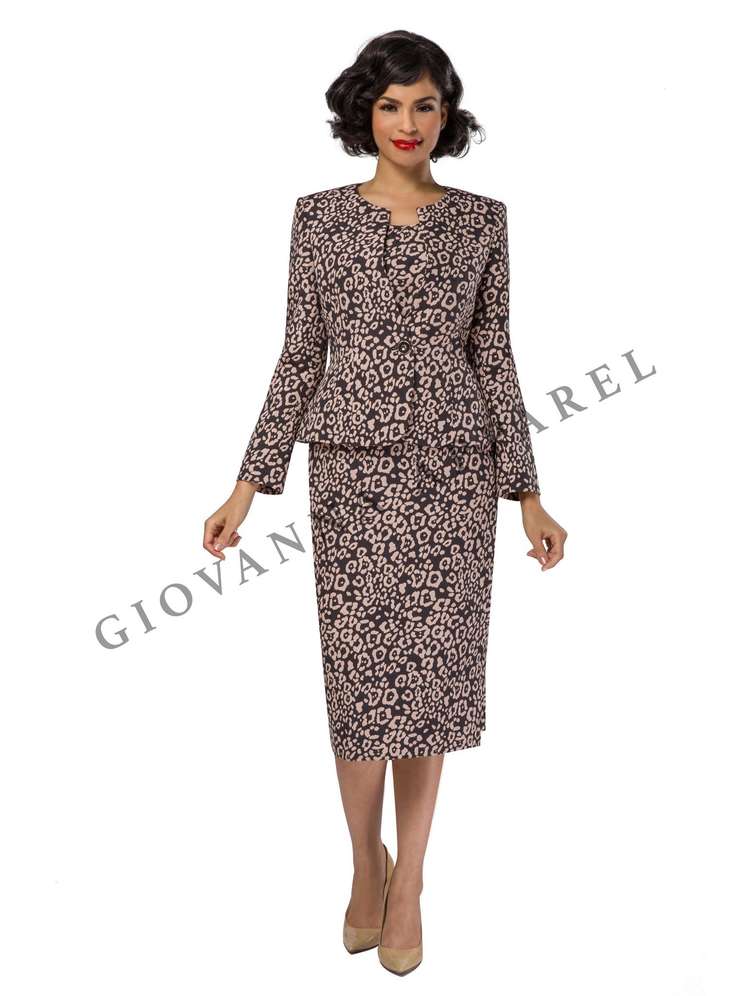 3pc Novelty Skirt Suit w/ Embellished Button - Plus Size