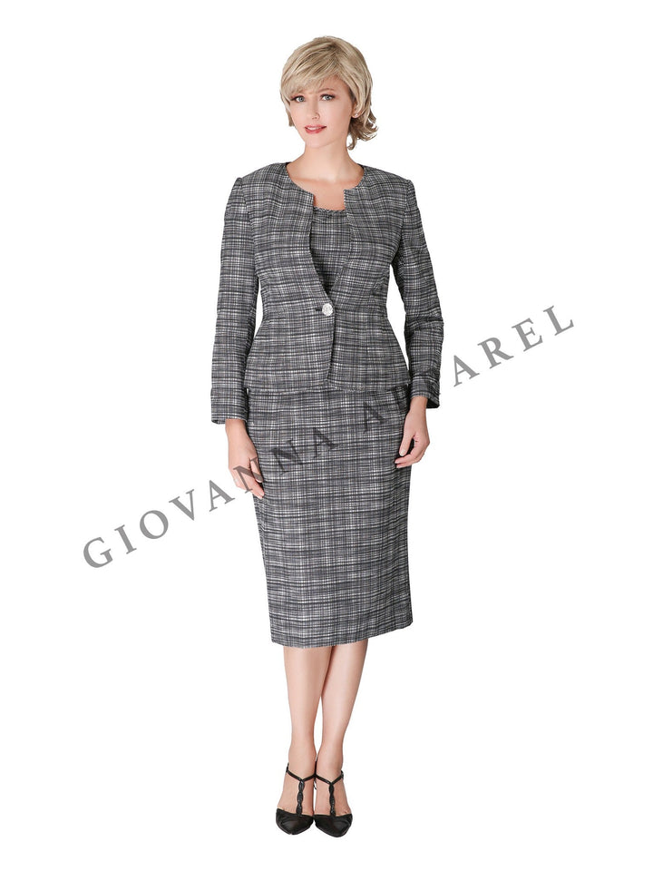 3pc Novelty Skirt Suit w/ Embellished Button