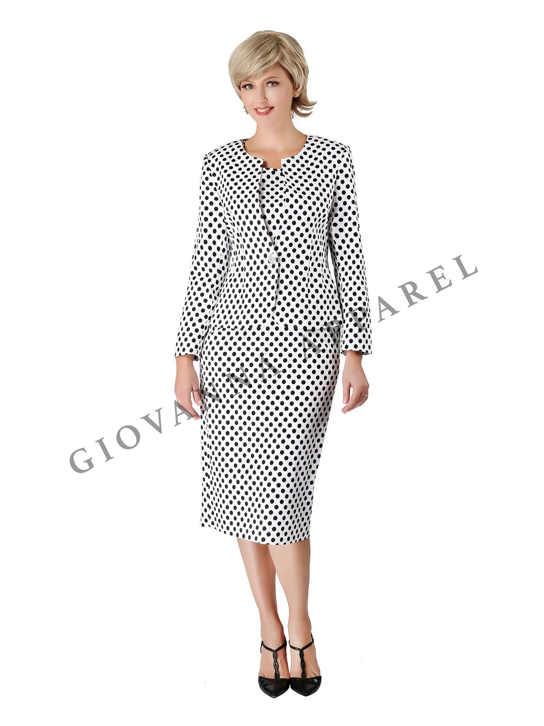 3pc Novelty Skirt Suit w/ Embellished Button
