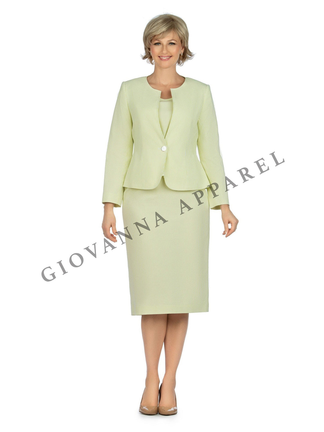 3pc Novelty Skirt Suit w/ Embellished Button
