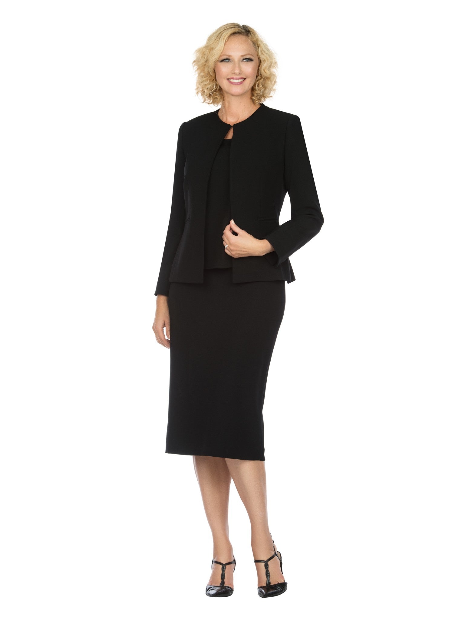 3pc Round Neck Clean Lines Skirt Suit - Plus size