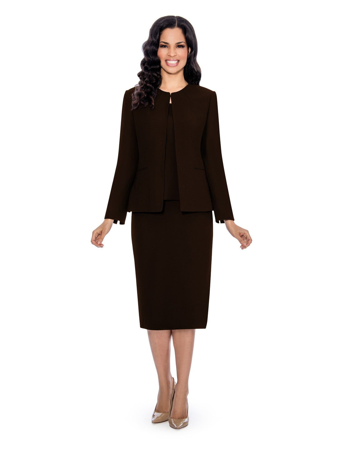 3pc Round Neck Clean Lines Detailed Skirt Suit