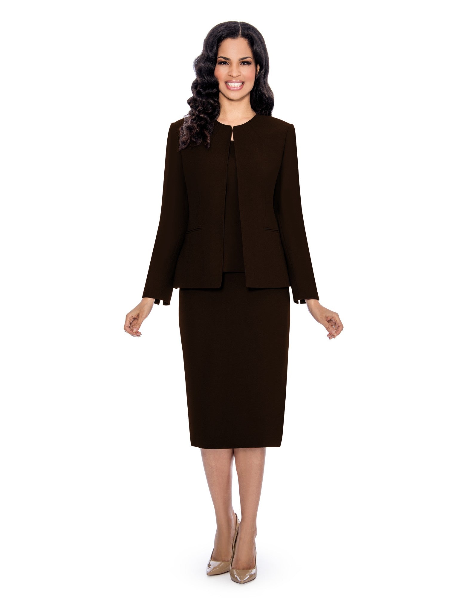 3pc Round Neck Clean Lines Detailed Skirt Suit