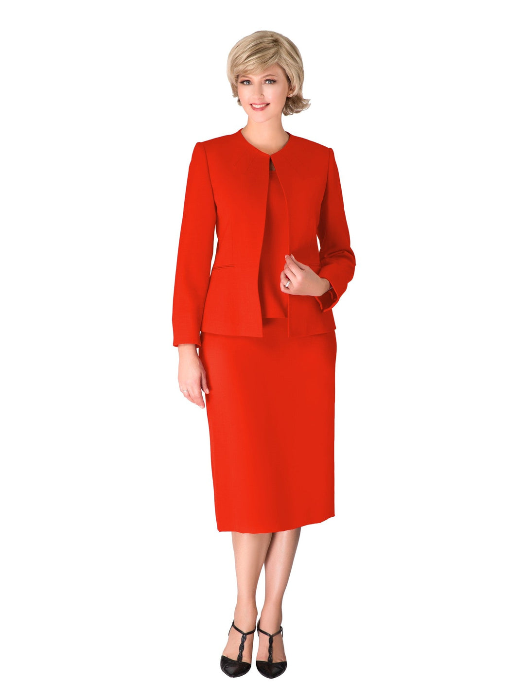 3pc Round Neck Clean Lines Detailed Skirt Suit