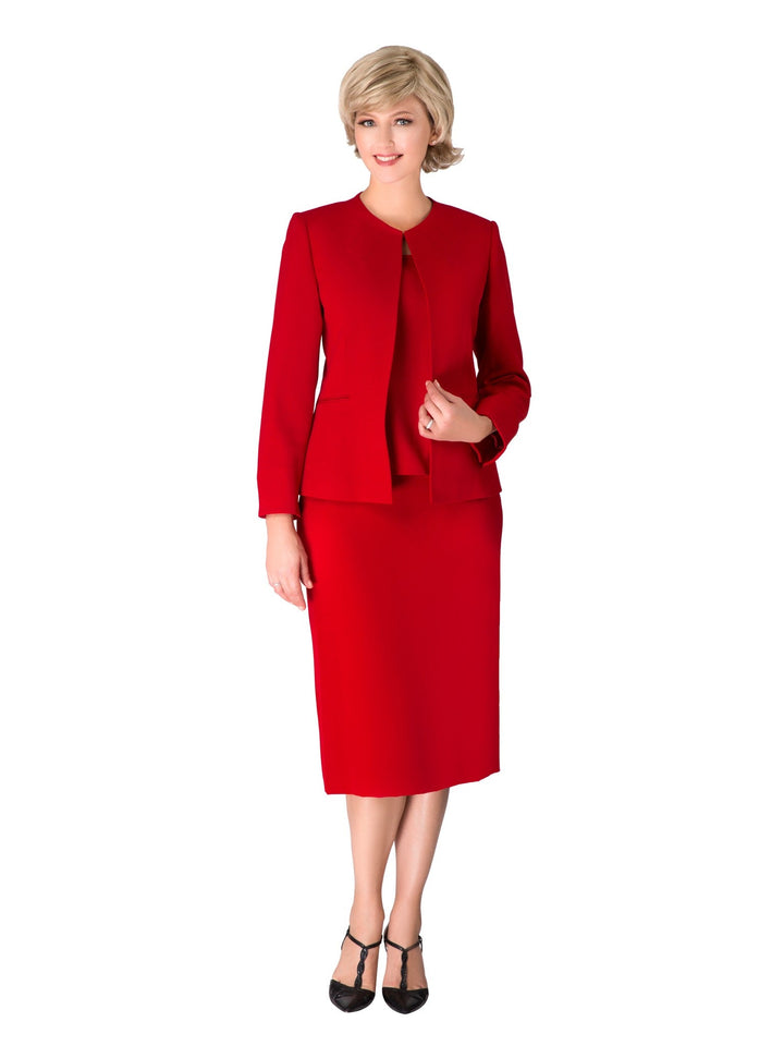 3pc Round Neck Clean Lines Detailed Skirt Suit