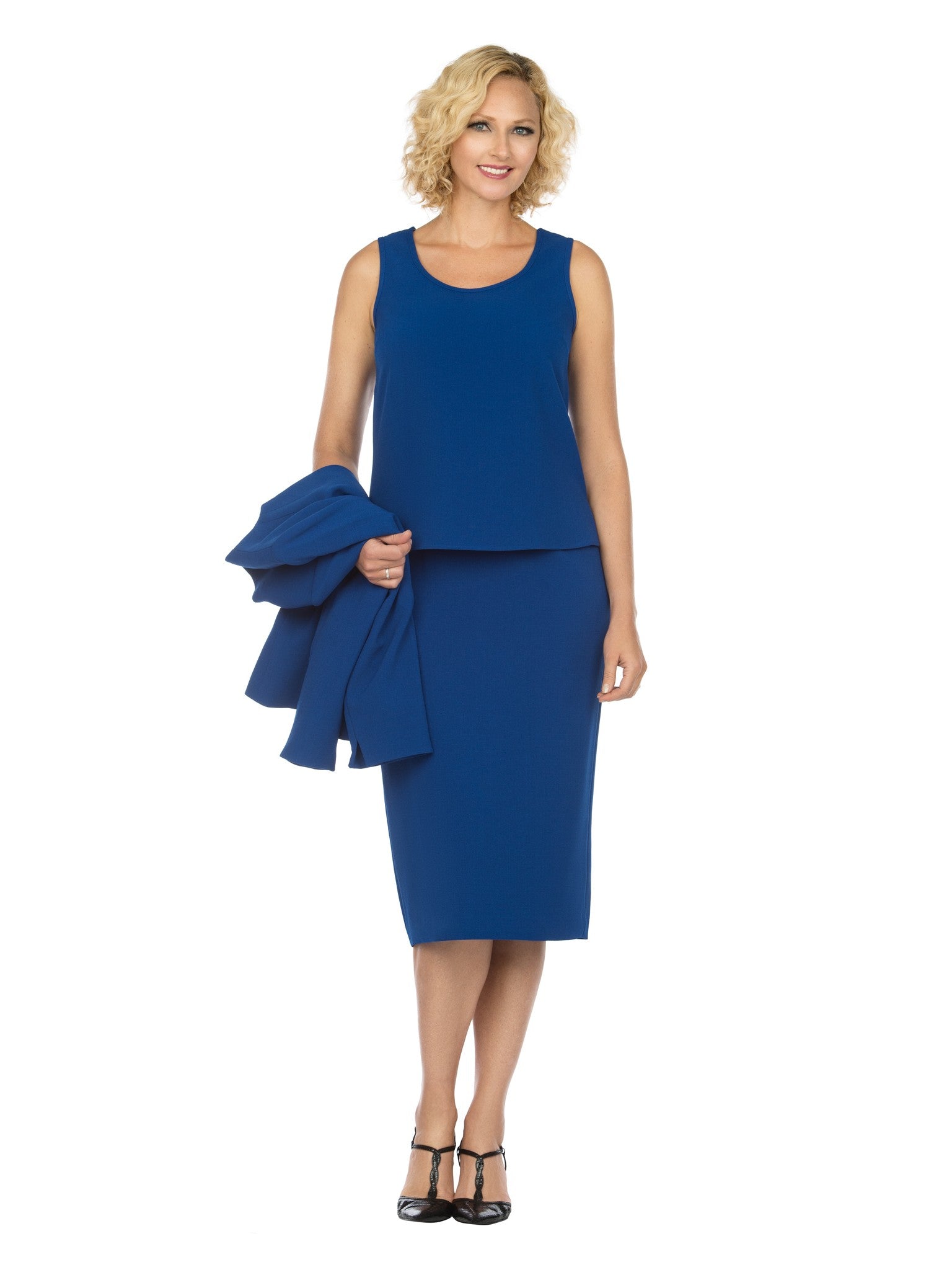 3pc Round Neck Clean Lines Detailed Skirt Suit